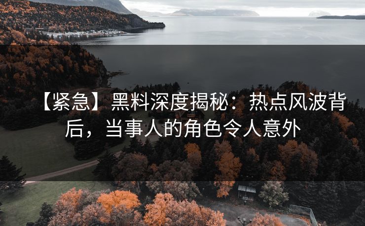 【紧急】黑料深度揭秘：热点风波背后，当事人的角色令人意外  第1张